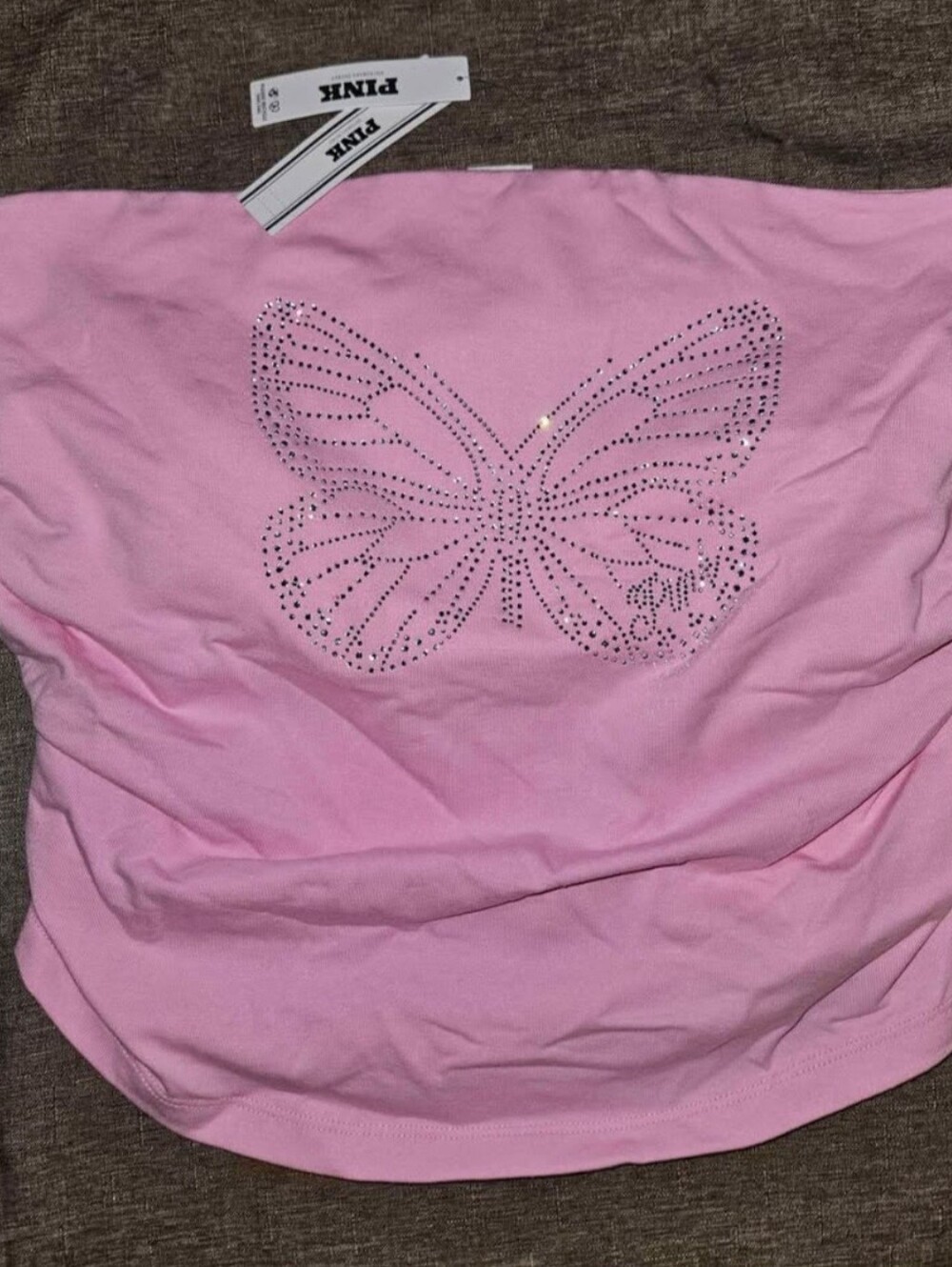 PINK Victoria's Secret Light Pink Rhinestone Butterfly Tube Top